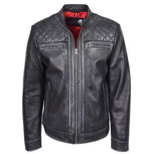 BUNERI Férfi Valódi Bőr Biker Dzseki – Café Racer Stílus – Fekete