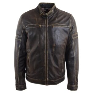 BUNERI Fekete Bőr Biker Dzseki Vintage Rub Off Effekt Férfi