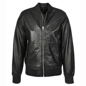 BUNERI Férfi Valódi Puha Bőr Bomber MA-1 Varsity Stílusú Dzseki - Fekete