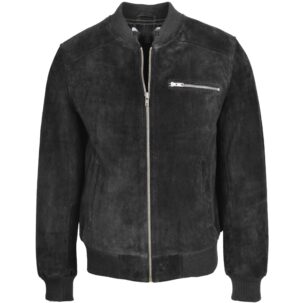 BUNERI Férfi Velúr Bőr Bomber Varsity Dzseki Fekete