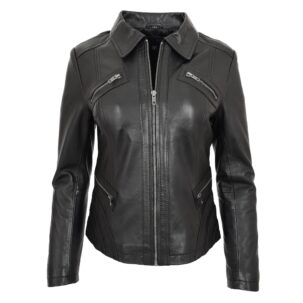 BUNERI Női Klasszikus Bőr Biker Zip Box Dzseki Fekete
