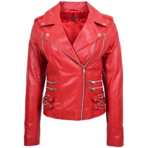 BUNERI Piros Cross Zip Női Biker Bőr Dzseki