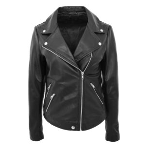 BUNERI Női Bőr Biker Dzseki Cross-Zip Fekete