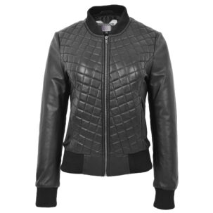 BUNERI Fekete Bőr Varsity Steppelt Bomber Dzseki