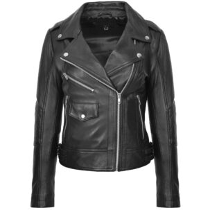 BUNERI Fekete Valódi Bőr Cross-Zip Divat Biker Dzseki