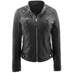 BUNERI Fekete Valódi Bőr Casual Biker Dzseki