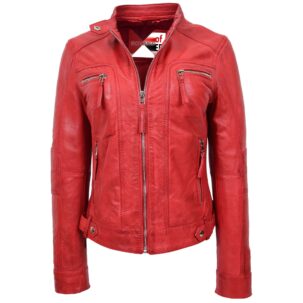 BUNERI Piros Valódi Bőr Casual Biker Dzseki