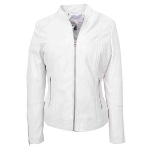 BUNERI Fehér Valódi Bőr Biker Dzseki Zip Casual