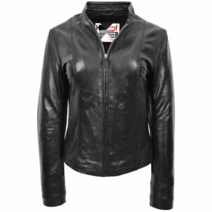 BUNERI Fekete Valódi Bőr Casual Biker Dzseki Női
