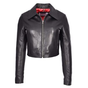 BUNERI Női Bőr Rövid Bolero Bustier Dzseki Fekete
