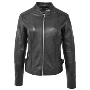 BUNERI Fekete Valódi Puha Bőr Casual Biker Dzseki