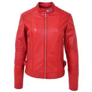 BUNERI Női Piros Valódi Bőr Casual Biker Dzseki