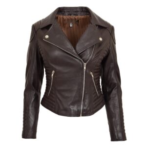 BUNERI Női Puha Bőr Cross-Zip Biker Dzseki Barna