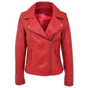 BUNERI Piros Valódi Bőr Női Cross Zip Biker Dzseki