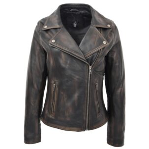 BUNERI Vintage Fekete Valódi Bőr Cross-Zip Biker Dzseki