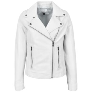 BUNERI Lola Fehér Valódi Bőr Női Cross Zip Biker Dzseki